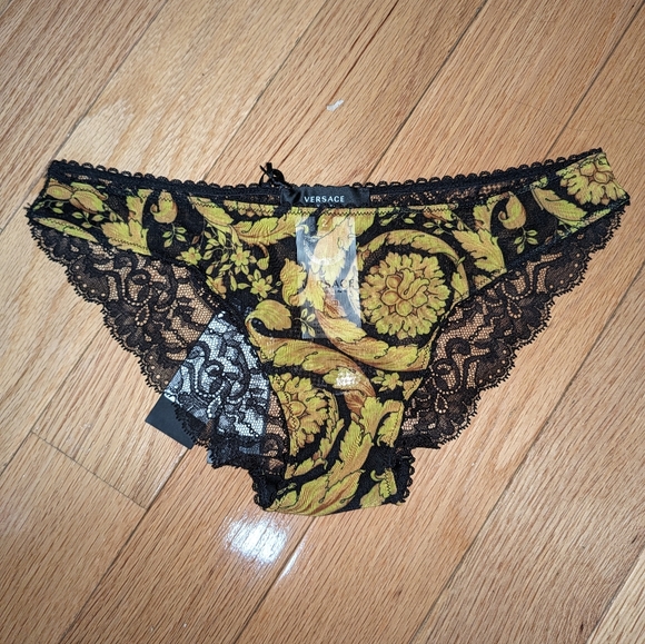 16. NWT VERSACE BAROQUE PRINTED STRETCH MESH & LACE BRIEF - Picture 4 of 4